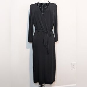 INC Dress Womens L Black Wrap Stretch 3/4 Sleeve Midi Career